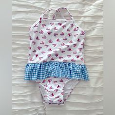 Nwt. Red/White/Blue Sailboat Print With Blue Gingham Ruffle. Adjustable Straps. Sizes 3t, 6, 7, 10. Uv Protection Upf 50. Fitted Swimwear For Summer Playtime, Playful Printed Cotton Swimwear, Fitted Summer Swimwear For Playtime, Playful Fitted Swimwear For Playwear, Fitted Cotton Playful Swimwear, Playful Fitted Cotton Swimwear, Cute Fitted Printed Swimwear, Cute Red Swimwear For Playtime, Fitted White Swimwear For Playtime