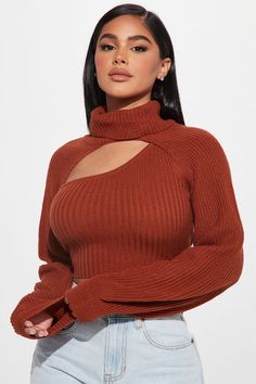 Available In Black, Cognac, And Olive. Sweater Set Rib Knit Long Sleeve Turtleneck One Shoulder Sweater Tank Balloon Sleeve 100% Acrylic Imported | Feel It Out Turtleneck Sweater Set in Cognac Brown size XS by Fashion Nova Super Crop Sweater, Super Cropped Sweater, One Shoulder Sweater, Olive Sweater, Cardigan Sweater Coat, Crop Sweater, Sweater Tank, Knit Long Sleeve, Long Sleeve Turtleneck