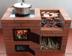 an outdoor brick oven with food cooking on it