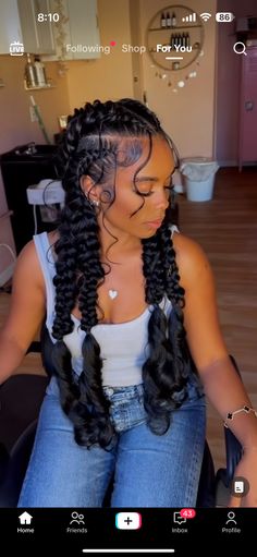 Stitch Braids With Curly Pieces, Sew In Protective Style Hairstyles, Curly Hairstyles With Chopsticks, Easy Quick Braided Hairstyles With Weave, 4 Stitch Braids With Curls, Spring Break Hairstyles For Black Women, Dope Braided Hairstyles, Jumbo French Braids, 2 Goddess Braids With Weave