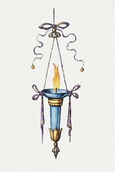 a drawing of a candle hanging from a chandelier