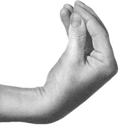 a black and white photo of a person's arm holding something in the air