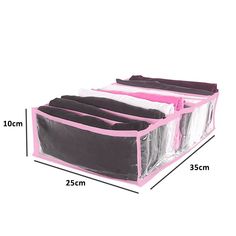 an image of clothes storage bag with measurements for the top and bottom compartments on each side