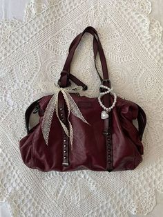 Cherry Red Bag, Dark Red Bag, Cherry Bag, Red Goth, Y2k Bags, Fits Ideas, Burgundy Bag, Aesthetic Bags, Bag Keychain