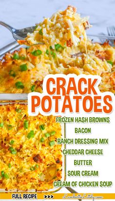 crack potatoes, with ingredient list. Instant Pot Freezer Meals, Dry Ranch Dressing Mix, Mississippi Roast, Leftover Potatoes, Cheese Party, Chicken Steak, Grilling Chicken Breast, Bacon Cheddar, Crumbled Bacon