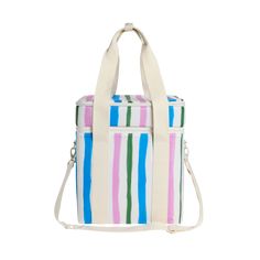 STATE Bags Wellington Cooler Nylon Stripe Front View Click to Zoom Trendy Tote Lunch Bag For Travel, Weekend Tote Bag With Top Carry Handle, Eco-friendly Large Capacity Shoulder Bag For Weekend, Eco-friendly Rectangular Shoulder Bag For Weekend, Multicolor Large Capacity Lunch Bag, Functional Multicolor Summer Bags, Casual Rectangular Lunch Bag For On-the-go, Versatile Bags With Removable Pouch For Weekend, Versatile Bag With Removable Pouch For Weekend