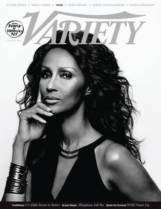 a black and white photo of a woman on the cover of variety magazine with her hand to her face