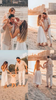 family photos on the beach at sunset