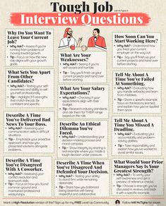 an interview poster with the words tough job interviews written in red and black on it