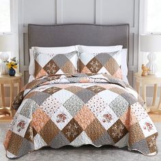 PRICES MAY VARY. Flower Patchwork Quilt: Modern printing techniques and floral patchwork create a retro rustic farmhouse country style, stylish and beauty, perfect fit for your home use and update your decorative. Premium Microfiber Lightweight Quilt: Brown grey quilt king size is made of microfiber, breathable, lightweight and suitable for all seasons, super soft and smooth, help you enjoy a peaceful sleep. 3 Layers: With special stitched technology to maintain the floral patchwork quilt, you c Queen Size Bedspread, King Quilt Sets, Floral Bedding Sets, Brown Bed, Floral Bedding, Floral Patchwork, Quilted Bedspreads, Bed Sets, Bedspread Set