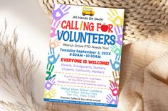 Customizable Calling For Volunteers Invite Flyer | PTO PTA Volunteer Flyer Template Join Pto Flyer, Pto Volunteer Recruitment Poster, Volunteer Flyer, Join The Pta Poster, Join The Pta Flyer, Pta Membership Drive Flyer, Pto Meeting, Pta Volunteer, Volunteers Needed