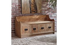 Garrettville Brown Storage Bench - Luna Furniture Accent Bench, Solid Wood Benches, Wood Storage Bench, Entryway Bench Storage, Entryway Storage, Wood Accent, Ashley Furniture Homestore, Wood Bench, Ashley Furniture