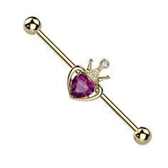 PRICES MAY VARY. STYLE: Crown with Pink Gem Heart Industrial Barbell MATERIAL: gold PVD 316L stainless steel, brass, and cubic zirconia crystals GAUGE/BAR THICKNESS: 14GA (1.6mm) BARBELL LENGTH: 1&1/2" (38mm) BALL SIZE: 5mm Crystal Gauges, Industrial Barbell, Industrial Piercing, Body Jewelry Piercing, Pink Gem, Piercing Jewelry, Body Jewelry, Shoes Jewelry, Piercings