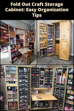 an organized craft room with lots of storage