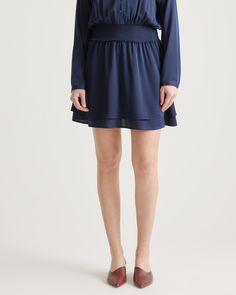 A dress so versatile, you’ll wonder how you lived without it. Pullover-style with a flexible smocked waistband and soft layered skirt, it’s easy to put on and even easier to wear. Made of our bestselling premium mulberry silk with a hint of stretch, known for being low-maintenance and washable. Plus, silk fiber contains 18 kinds of amino acids that make it amazing for skin nourishment, hypo-allergenic, and naturally thermoregulating to help maintain body temperature.  | Quince | Women's Washable Casual Tiered Dress With Lined Skirt, Spring Tiered Dress With Relaxed Skirt, Flowy Lined Tiered Dress, Tiered Dress With Lined Skirt, Flowy Tiered Dress With Lined Skirt, Daywear Dresses With Pleated Waist And Flowy Skirt, Flowy Dress With Pleated Waist For Daywear, Flowy Skirt Dress With Pleated Waist For Daywear, Casual Tiered Dress With Gathered Skirt