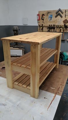 a workbench made out of wood in a workshop