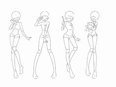 four female character sketches in different poses