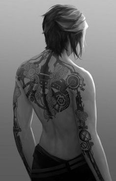 a woman with tattoos on her back