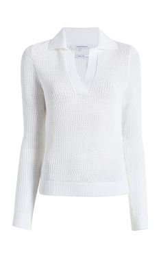 Editor's Notes:Featuring a classic polo neck with a slim and slightly cropped fit. Polo Knit Sweater, Crochet Polo, Polo Knit, Polo Sweater, Linen Short, Polo Neck, Long Sleeve Polo, Knit Skirt, Ribbed Sweater