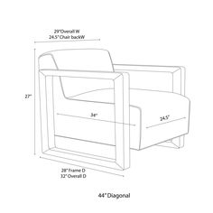 a drawing of a chair with measurements for the back and armrests on it