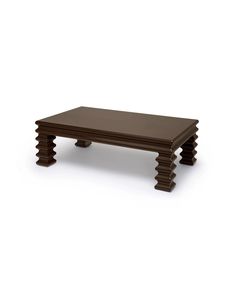 a wooden coffee table with two legs and a brown finish on the top, against a white background