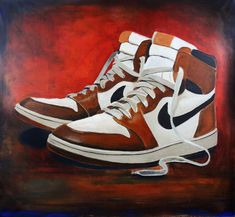 This is a 52"x48" large format painting of retro Nike Air Jordan sneakers by Eric Allen Young (Framedope) Acrylic on unstretched canvas. FREE SHIPPING! Please note that this is on an unstretched canvas and will be rolled up and shipped in a mailing tube. Sneakers Painting, Jordan Painting, Baskets Jordans, Retro Nike, Air Jordan Sneakers, Jordan Sneakers, Jordan 11, Jordans Sneakers, Nike Air Jordan