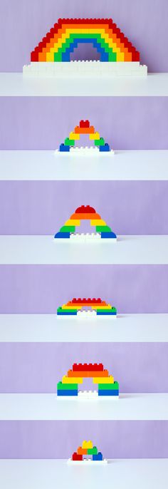 four rainbows are arranged in the shape of legos on top of each other