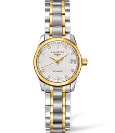 From Longines, the Women's Master Collection Automatic Two Tone Bracelet Watch features:Stainless steel & 18k yellow goldSilver color dialDiamond indexesAutomatic movementDial set with 12 Top Wesselton VS-SI diamonds, for a total of 0.034 caratsTriple safety folding clasp and push-piece opening mechanismTransparent case back with sapphire crystalScratch-resistant sapphire crystalSelf-winding mechanical movement beating at 28,80 Longines Master Collection, Tone Women, Mens Rose Gold Watch, Longines Watch, Gold Caps, Gents Watches, Two Tone Watch, Rose Gold Watch, Watch Sale