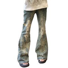 Buy Western Y2K Grunge Flared Retro Jeans for Women online at Orezoria. Free shipping in the US and worldwide. Use WANT5 for 5% OFF Fairy Grunge Bottoms, Flare Jeans Diy, Narrow Hips Outfits, Grunge Bottoms, Y2k Prints, Grunge Pants, Western Y2k, The 90s Fashion, Jeans Female