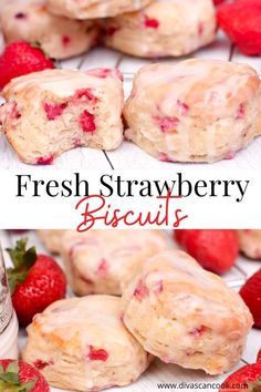 fresh strawberry biscuits with icing and strawberries on the side