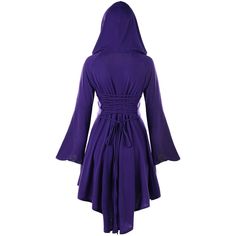 Hooded Lace-up Flare Sleeve High Low Dress - Purple - 3641832212 - Original Design-Women's Clothing  #OriginalDesignWomensClothing #Original #DesignWomen's #Clothing Cheap Long Sleeve Dresses, Long Sleeve Dresses, Hooded Dress, Dress Stores Online, Fashion Dresses Casual, Sleeve Dresses, Flowy Dress, Sleeves Pattern, Asymmetrical Dress