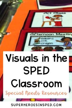 the words visual in the sped classroom are displayed on top of an orange table