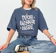 Blue Denim T-shirt Relaxed Fit, Denim T-shirt With Relaxed Fit And Short Sleeves, Denim Graphic Print Crew Neck T-shirt, Denim Crew Neck T-shirt With Graphic Print, Tshirt Model, T Shirt Model, Denim T Shirt, Shirt Model, Summer Sports