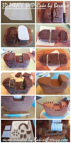 the instructions for how to make a pirate ship cake