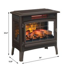 an electric stove with logs in it and flames coming from the top, on a white background