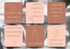 four square coasters with handwritten text on them, one saying i love my baby and the other saying i don't know what to do