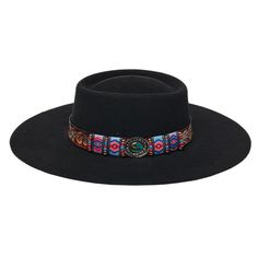 Unsure of what a Dropship item is? Click this link so you are fully informed prior to your purchase! Stampede Hats - "Midnight" Wool Felt Bohemian Bolero Hat with Western Details If you hear the howl of the inky midnight sky calling you to adventure or the song of a full moon inviting you to dance all night, this is certainly the hat for you. The "Midnight" bohemian bolero hat by Stampede Hats is as fun as it is wearable. With a genuine tooled leather brim band with an intricate design, a turquoise jewel buckle, and intermingling Western weave and beads, this hat stands out as a handmade work of art. Ready to be worn in all weather, this statement hat is a versatile wardrobe staple which can be paired with a tank top and shorts during summer music festivals or a flannel and jeans during wi Black Felt Hat For Summer Festivals, Summer Festival Black Felt Hat, Black Bohemian Hat For Vacation, Bohemian Style Adjustable Hats For Party, Bohemian Flat Brim Winter Hat, Bohemian Flat Brim Hat For Winter, Black Bohemian Vacation Hat, Bohemian Boater Hat With Short Brim For Festival, Bohemian Style Brimmed Boater Hat For Festivals