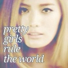 a woman with long blonde hair and the words pretty girls rule the world