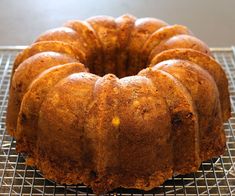 a bundt cake sitting on top of a cooling rack