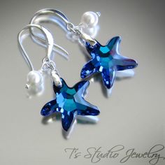 Beach Bermuda Blue Starfish Bridesmaid Earrings, perfect for your beach themed wedding - from T's Studio Jewelry Blue Starfish, Flower Girl Jewelry, Bridesmaids Jewelry, Studio Jewelry, Starfish Earrings, Summer Earrings, Beach Theme Wedding, Agate Jewelry, Theme Wedding