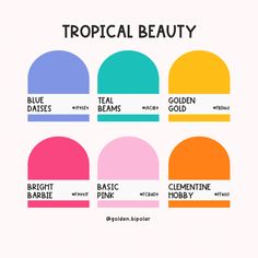 the different shades of pink, blue, yellow and orange on top of each other