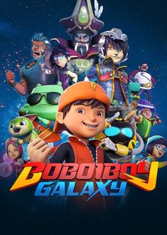 the movie poster for bobbo's galaxy, with characters in various poses and colors