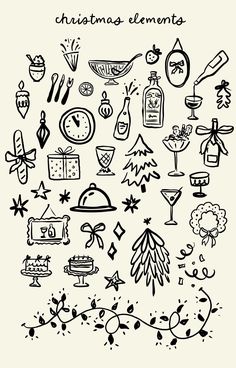 the christmas elements are drawn in black and white