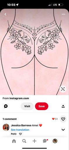 the instagram app shows an image of a woman's breast with flowers on it