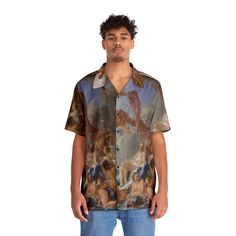 Nothing says "I love summer" like a Hawaiian shirt, and now, you can make this iconic garment even better by adding your own art to it. Made to have a boxy fit and a notch lapel collar that are perfect for any laidback scenario, these shirts come with a handy chest pocket and a 95% polyester and 5% spandex fabric for silky comfort. Choose between black or white buttons & customize it to taste.  .: Material: 95% polyester, 5% spandex .: Medium fabric (7.23 oz/yd²(245 g/m .: Boxy fit .: Chest pock Artistic Short Sleeve Relaxed Fit Shirt, Artistic Short Sleeve Relaxed Shirt, Summer Camp Shirt With Sublimation Print In Relaxed Fit, Summer Shirt With All Over Print And Relaxed Fit, Relaxed Fit Shirt With All Over Print For Summer, Artistic Printed Summer Tops, Artistic Printed Tops For Summer, Artistic Cotton Summer Shirt, I Love Summer