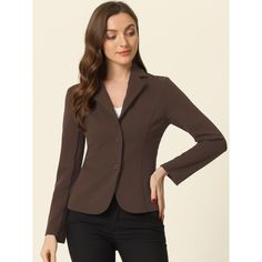 The curved hem and a fitted waist, make this formal blazer different from other blazers and add a stylish twist. Keep your work-wear wardrobe up-to-date by adding this pretty blazer. Pair it with a range of blouses and jeans, a pencil skirt, or cigarette pants, and show off your charming effortless OL style. This blazer suit jacket features a single-breasted design, a fitted waist, and regular hip-length, which make it comfortable for all-day wear. The lapel collar neckline and straight-cut cuff Spring Blazer, Formal Blazer, Crop Blazer, Fitted Suit, Work Office, Work Shirts, Linen Women, Lapel Collar, Straight Cut