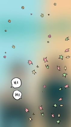 two speech bubbles floating in the air with little birds flying around them on a blurry background