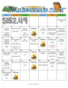 a calendar with the words august and hamburgers on it, as well as an image of