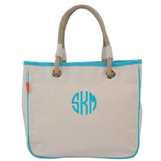 "Set of 5 Personalized Bridesmaid Gift Totes. This attractive and sturdy monogrammed canvas tote bag makes the PERFECT Bridesmaid gift! It can haul just about anything, from personal items and office supplies! Cute enough to be used for a purse, sturdy enough to lug groceries! What a wonderful gift for your Bridal Party, Sorority, Cheer or Dance team. Ideal for those times when a large bag is too cumbersome, this smaller tote is fashioned in canvas with sturdy rope handles and a reinforced botto Everyday Canvas Monogram Bags, Tan Monogram Bag, Blue Monogram Bag For Everyday Use, White Monogram Tote Bag, Blue Monogram Bags For Everyday Use, Tan Monogram Travel Bag, Tan Travel Bag With Monogram, Personalized Canvas Tote, Utility Tote Bag