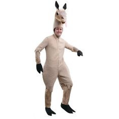 a man in a donkey costume standing on one leg and wearing an animal mask with two ears